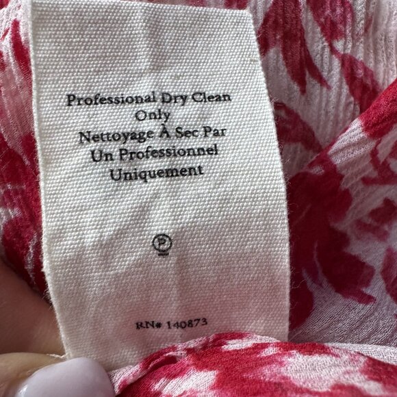 LoveShackFancy Bryant Top Silk Campfire Breeze Red Floral puff sleeve Size 10 - Picture 7 of 9